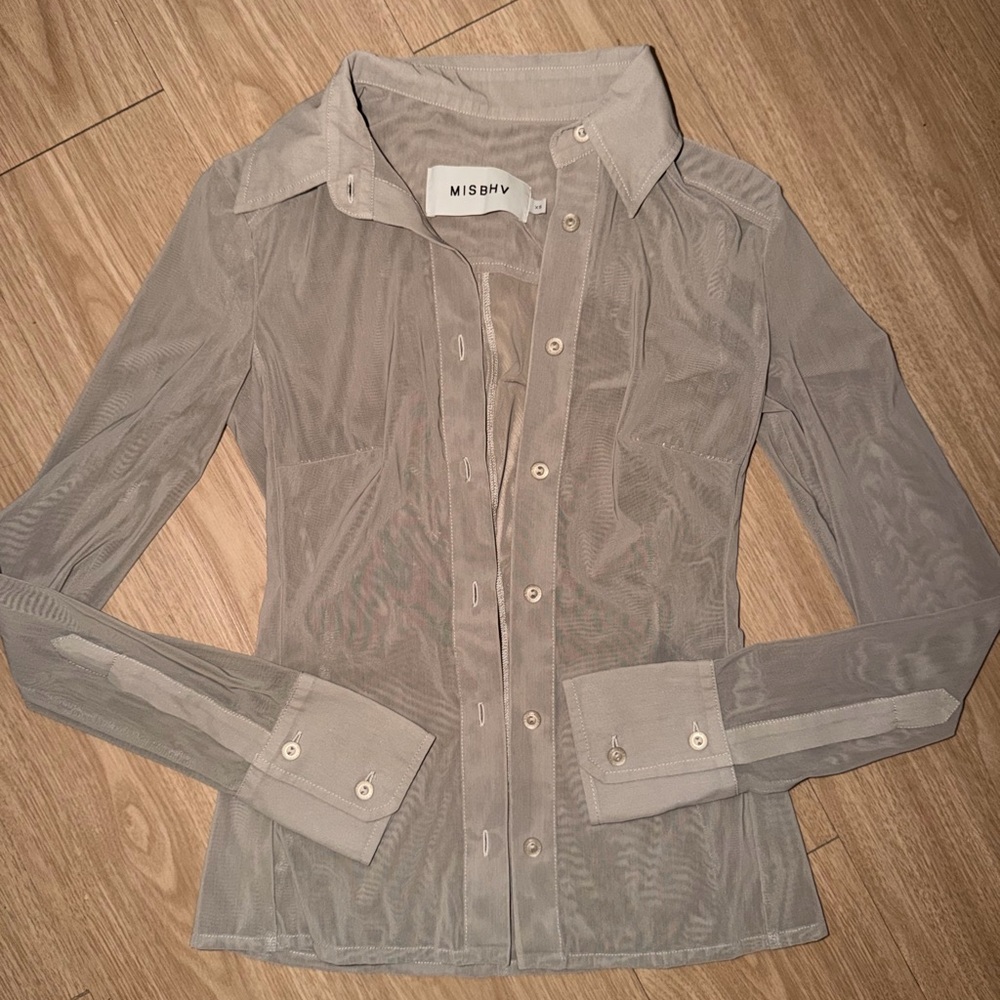 MISBHV Sheer Button-Up Shirt in Light Gray